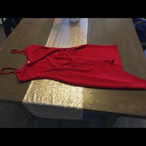 Red dress with asymmetrical hemline